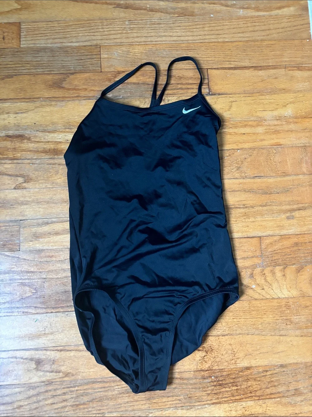 Nike Black One-Piece Swimsuit with White Swoosh
